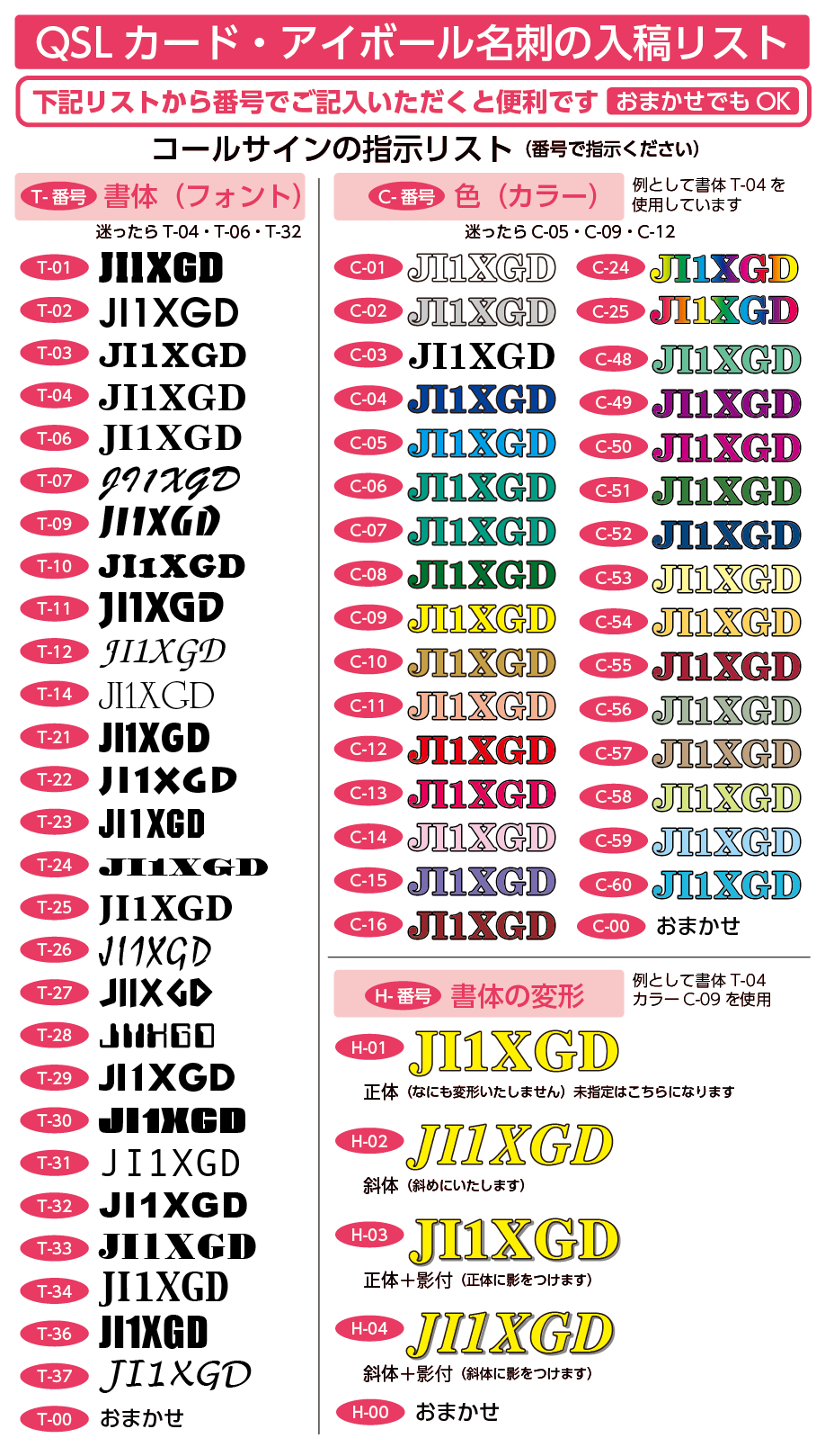 アマチュ無線QSLカード用の入稿リスト